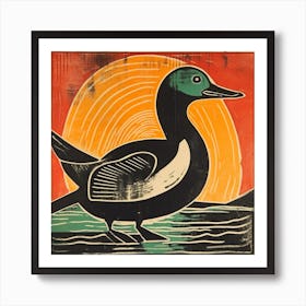 Retro Bird Lithograph Mallard Duck 4 Art Print