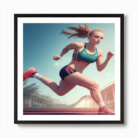 Athlete Running On Track Art Print