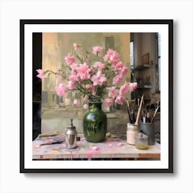 Pink Flowers In A Vase Art Print