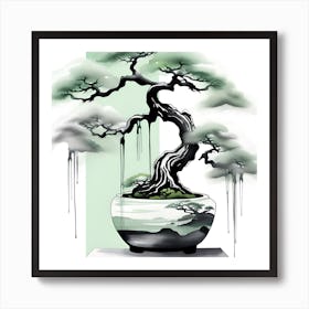 Bonsai Tree Monochromatic Watercolor 3 Art Print