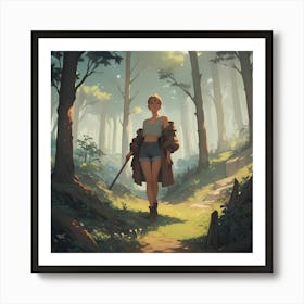 Girl In The Woods Art Print