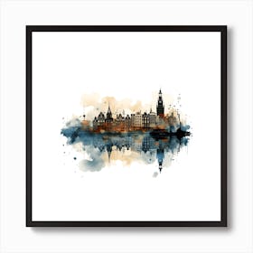 Amsterdam Skyline Reflection Ink Splat Effect Art Print