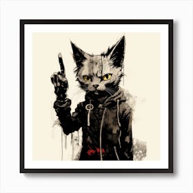 Cat With A Gun Art Print