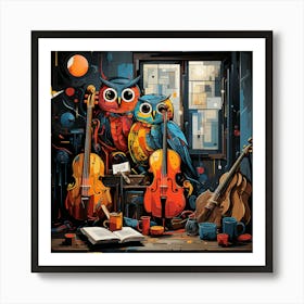 Owls And Music Art Print