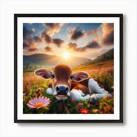 Cow In The Meadow Art Print