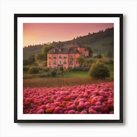 Pink Flowers In A Field 1 Art Print