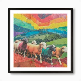 Rainbow Sheep Retro Collage 1 Art Print