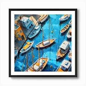 Birds Eye View Of Sailboats See Their Reflection In The Ocean Of A Clear Blue Sea Art Print