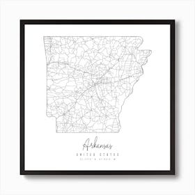 Arkansas Minimal Street Map Square Art Print