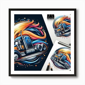 Semi Truck Illustration Art Print