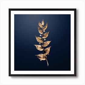 Gold Botanical Twistedstalk on Midnight Navy n.2117 Art Print