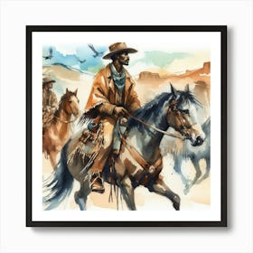 Watercolor Cowboys On Horseback Art Print