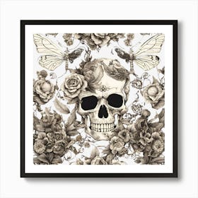 Skull And Roses 1 Art Print