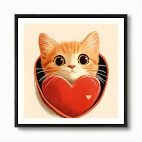 Cute Cat Peeking from Heart Gift Box 6 Art Print