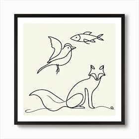 Fox And Bird 1 Art Print