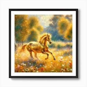 Golden Horse In The Meadow Art Print