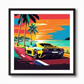 Sports Car At Sunset Art Print