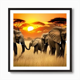 Elephants In The Savannah Art Print