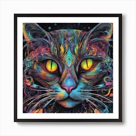 Mesmerizing Cat With Luminous Eyes On A Profound Black Background 2 Art Print