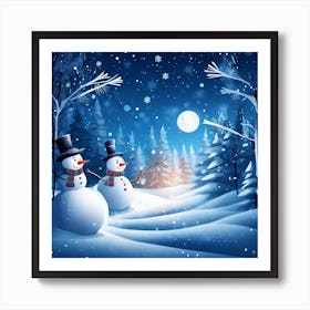 Snowman In The Snow Art Print