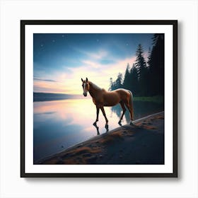 Horse On The Beach At Night 1 Art Print