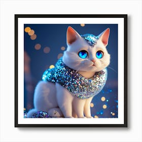 Cartoon Character A White Cat With A Silver Coat (5) Art Print