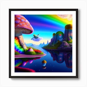 Rainbow And Mushrooms 1 Art Print