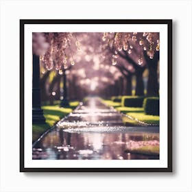 Puddles and Cherry Blossom Trees Art Print