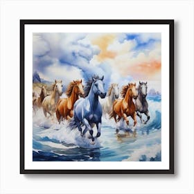 Many Horses On The Beach Art Print