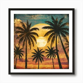 Sunset Palm Trees Art Print