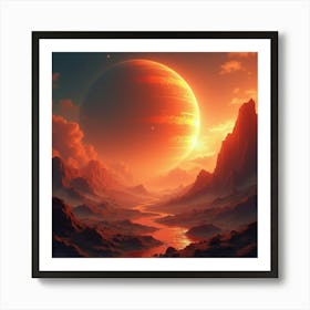 Titan Amidst A Watercolor Fiery Landscape, Intense And Vivid 1 Art Print