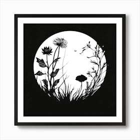 Moon And Flowers Art Print