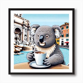 Koala Drinking Coffee Art Print