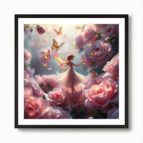 Fairy In The Rose Garden Art Print