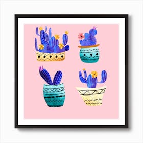 4 Cute Cactus Square Art Print