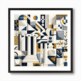 Greek Cubism: A Modern and Sophisticated Collage of Greek Elements and Colors Art Print