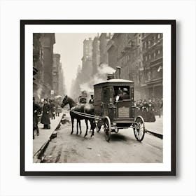 Horse Drawn Carriage In New York City Art Print