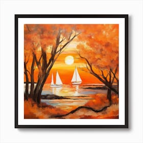 Sunset Sailboats Art Print