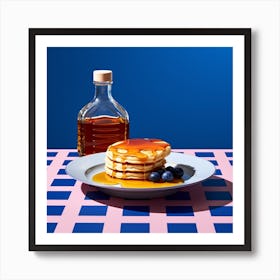 Pancakes Pop Art Blue Checkerboard 2 Art Print