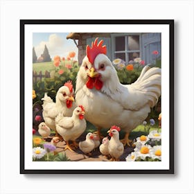 Chickens In The Garden Art Print