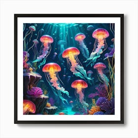 Jellyfish Under The Sea Art Print