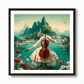 Cellist In The Garden Art Print