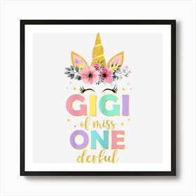 Womens Gigi Of Miss Onederful Shirt Floral Unicorn 1st Birthday Art Print