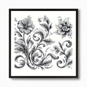 Black And White Floral Design 6 Art Print