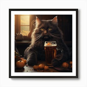 Cat Drinking Beer Art Print