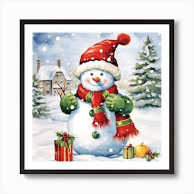 Snowman With Presents 2 Art Print