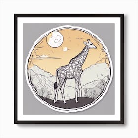 Sticker Art Design, Giraffe Howling To A Full Moon, Kawaii Illustration, White Background, Flat Colo Art Print