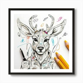 Deer Drawing 26 Art Print