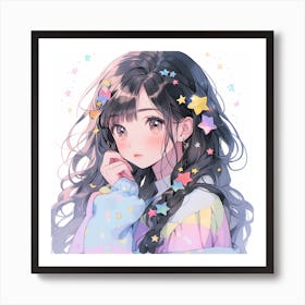 Anime Girl With Stars Art Print