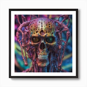 Psychedelic Biomechanical Freaky Scelet Bulding From Another Dimension With A Colorful Background Art Print